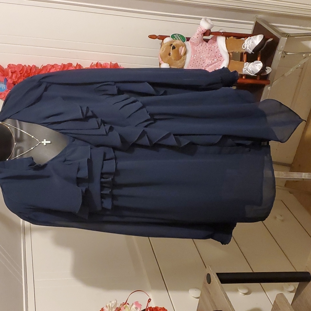 COPY - DG2 ASYMMETRICAL NAVY SHEER BLOUSE 2X